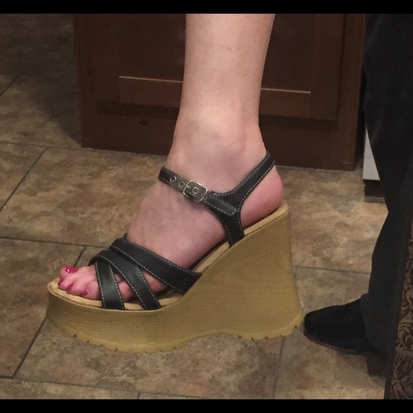 Dead stock vintage platform wedge 90’s chunky wood - Picture 7 of 9